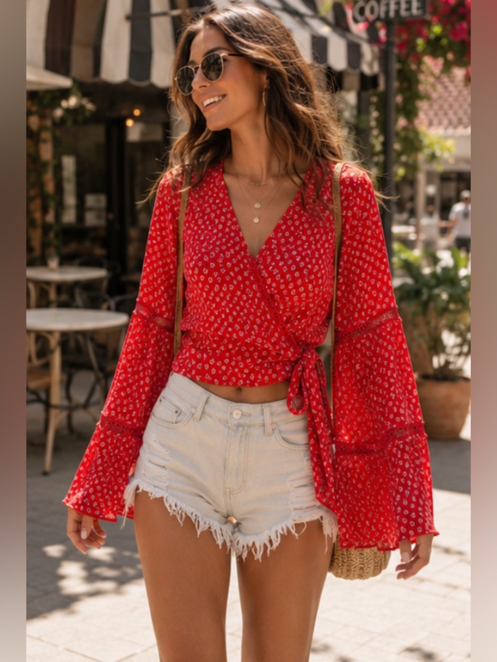 Boho Coquette Festival Cottagecore Y2K Chic Floral Wrap Front crop top